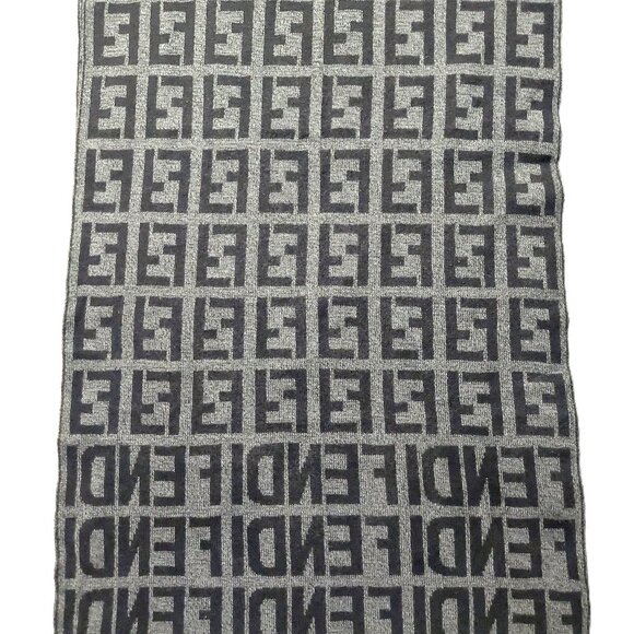 Vintage FENDI Dual Monogram Inverted Logo Black & Gray Reversible Scarf - Picture 5 of 9
